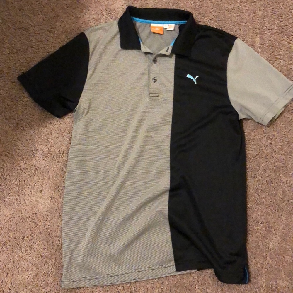 Gray and Black Puma Golf Polo